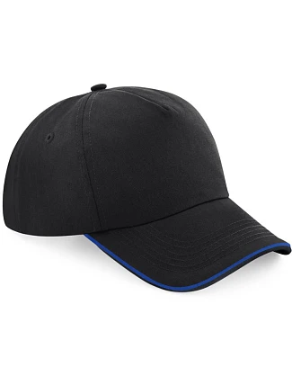 Beechfield B 25C 5-panelová čiapka s kšiltom „Authentic Piped Peak“ 53.025C čierna/jasná kráľovská modrá Beechfield B 25C 5-panelová čiapka s kšiltom „Authentic Piped Peak“ 53.025C čierna/jasná kráľovská modrá