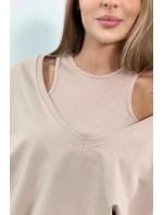 3-dielny set blúzka + top + legíny svetlo béžová