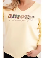 Plus veľkosť dámske V-neck mikina žltá