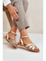 Skórzane Sandały Damskie Na Płaskim Obcasie Zazoo 3688 Złote