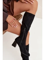 Kozaki Damskie Na Słupku Z Przeszyciami Czarne Celandine