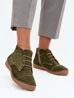 Skórzane Półbuty Damskie Z Przeszyciami Na Zamek Artiker 57C2119 Zielone