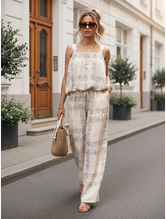 Dvojdielny dámsky letný komplet s viskózou, béžový, FashionStreet AY1204
