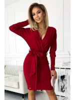 CELIA - Dámske preložené obálkové šaty vo vínovej bordovej farbe s výstrihom na chrbte 401-1 CELIA - Dámske preložené obálkové šaty vo vínovej bordovej farbe s výstrihom na chrbte 401-1
