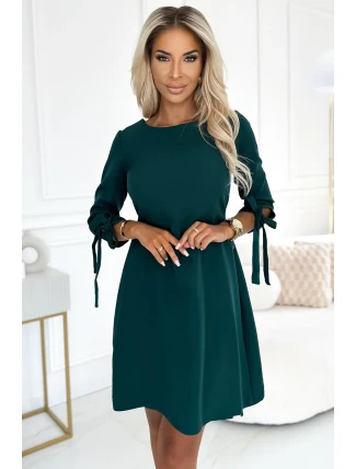 195-11 ALICE Trapézové šaty s mašľami - BOTTLE GREEN