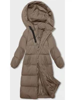 Dámska dlhá hrubá bunda s kapucňou Dark Beige (5M3163-84)