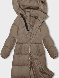 Dámska dlhá hrubá bunda s kapucňou Dark Beige (5M3163-84)