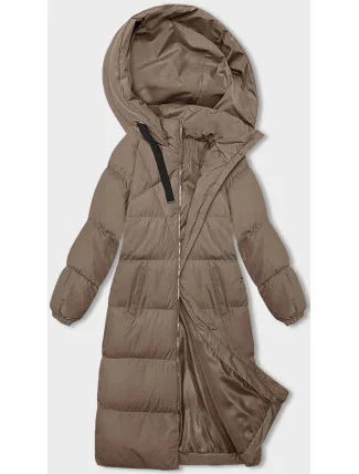 Dámska dlhá hrubá bunda s kapucňou Dark Beige (5M3163-84)