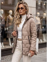 Dámska prešívaná bunda s odnímateľnou kapucňou, béžová, FashionStreet TY5793 Dámska prešívaná bunda s odnímateľnou kapucňou, béžová, FashionStreet TY5793