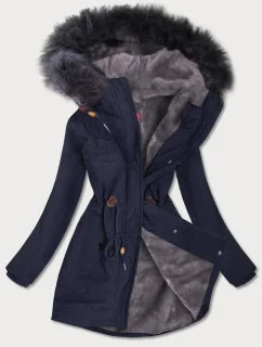 Dámska nepremokavá bunda s kožušinou tmavomodrá (m-933)