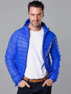 Pánska prešívaná bunda s kapucňou modrá (HM112-40)