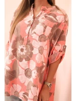 Dámske bavlnené tričko s 3/4 rukávmi s gombíkom a vreckom malinová Dámske bavlnené tričko s 3/4 rukávmi s gombíkom a vreckom malinová