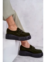 Modne Zamszowe Półbuty Na Platformie Khaki Lemar Marsol