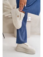 Sneakersy Buty Sportowe Damskie Ocieplane Na Masywnej Podeszwie Beżowe Verissha
