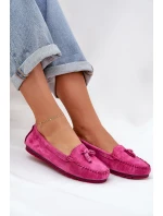 Damskie Płaskie Klasyczne Zamszowe Mokasyny S.Barski LR51-548 Fuksja