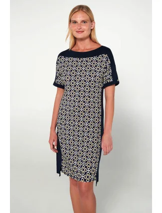 Šaty s krátkymi rukávmi 20502 modrá a biela - Vamp