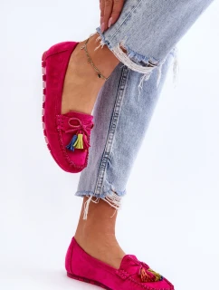 Zamszowe Mokasyny Z Kokardą I Frędzlami Fuksja Dorine