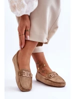 Damskie Modne Zamszowe Mokasyny Brązowe Rabell