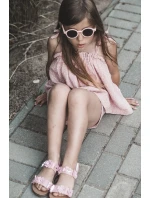 Lakierowane Sandałki Dziecięce Ozdobione Kwiatkami Różowe Tinette