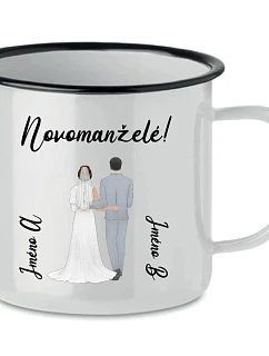 Personalizovaný retro plechový pohár so svadobným párom