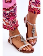 Skórzane Sandały Z Ozdobnym Wężem S.Barski KV-5541-42 Beżowe