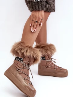 Damskie Śniegowce Sznurowane Ciemnobeżowe Santero