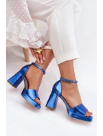 Lakierowane Sandały Damskie Na Słupku Niebieskie Marila