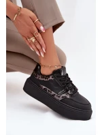 Damskie Sneakersy Na Platformie Big Star SS274358 Panterka Czarne
