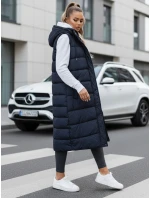 Dámska dlhá prešívaná tmavomodrá vesta FashionStreet TY5252