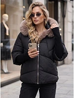 Dámska zimná prešívaná bunda s kožušinou, čierna, FashionStreet TY5987 Dámska zimná prešívaná bunda s kožušinou, čierna, FashionStreet TY5987