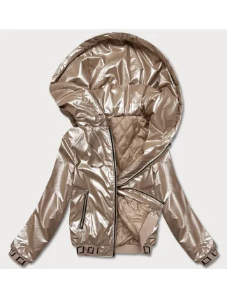 Krátka béžová dámska bunda s kapucňou (B8077-101) Krátka béžová dámska bunda s kapucňou (B8077-101)