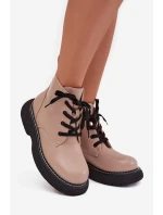 Ocieplane Botki Damskie Na Platformie Sznurowane Ciemnobeżowe Harmine