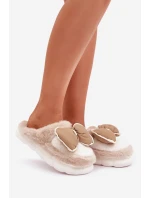 Futrzane Kapcie Z Kokardką Beżowe Grilis