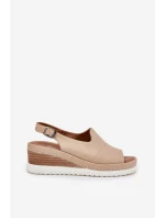 Sandały Damskie Skórzane Na Koturnie Artiker 56C0919 Beżowe