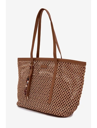 Pletená taška typu shopper s přívěskem světle hnědá Noella