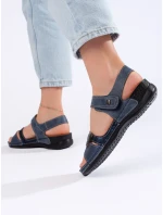 Zaujímavé dámske modré sandále na plochom podpätku Zaujímavé dámske modré sandále na plochom podpätku