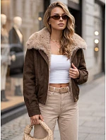 Dámska zimná semišová bunda s kožušinou, hnedá, FashionStreet TY5698