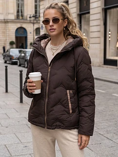 Dámska prešívaná bunda s kapucňou, hnedá, FashionStreet TY5944
