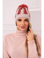 Dámska čiapka s brmbolcom Rozalia K323 červená+béžová Dámska čiapka s brmbolcom Rozalia K323 červená+béžová