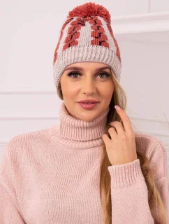 Dámska čiapka s brmbolcom Rozalia K323 červená+béžová