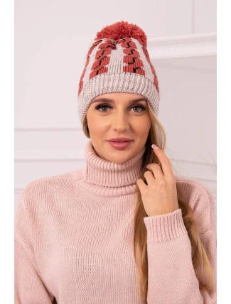 Dámska čiapka s brmbolcom Rozalia K323 červená+béžová Dámska čiapka s brmbolcom Rozalia K323 červená+béžová