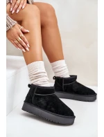 Skórzane Zamszowe Śniegowce Na Platformie Czarne Nereviana