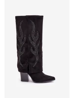 Zdobione Kozaki Z Wywiniętą Cholewką Na Słupku Czarne Ivilta