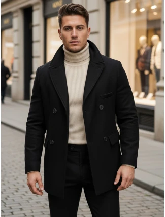Pánsky čierny kabát FashionStreet CX0433 Pánsky čierny kabát FashionStreet CX0433