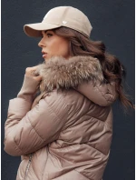 Dámska zimná bunda s prešívanou kožušinou a kapucňou LAGOON camel FashionStreet TY4516