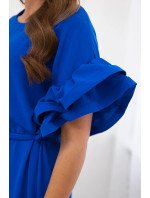 Šaty do pása s ozdobnými rukávmi v chrpovo modrej farbe