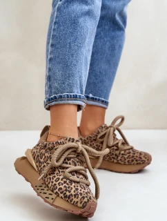 Zamszowe Sneakersy Damskie Na Platformie Z Grubym Sznurowaniem Panterka Artiker 55C0135 Brązowe