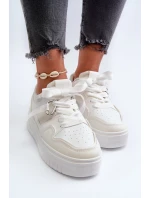 Sneakersy Damskie Na Platformie Z Eko Skóry Białe Moun