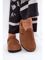 Zamszowe Klapki Chodaki Damskie Z Klamrą Big Star RR274A387 Brązowe