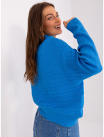 Modrý dámsky sveter s asymetrickým rolákom